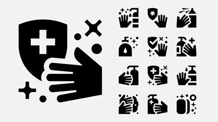 Hand hygiene and sanitizer icons set
