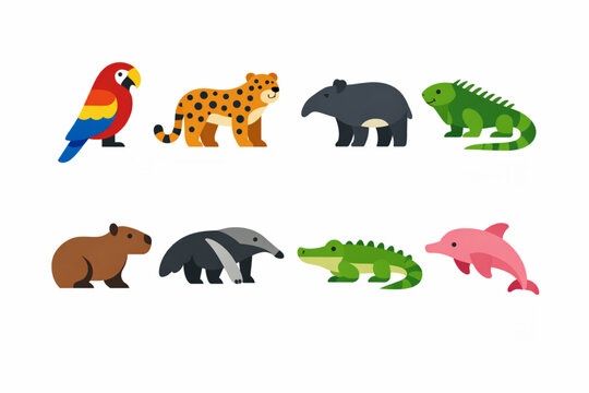 Venezuelan Wildlife Icon Set, Minimal Abstract Animals Illustration