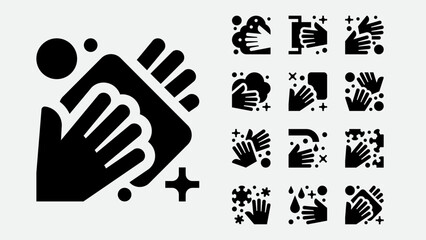 Hand washing and soap icons set