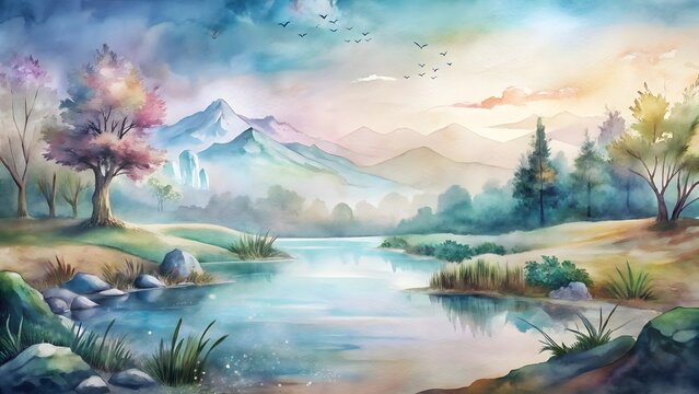 Hand painted wall mate serene landscape watercolor art