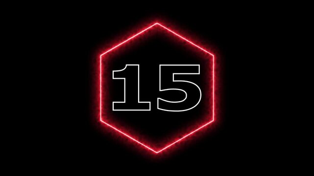 Neon number fifteen glowing in hexagon