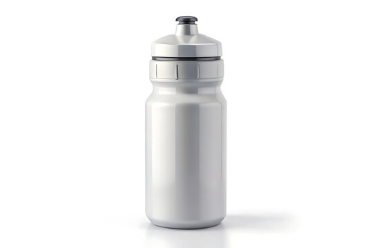 White Plastic Sports Cycle Water Bottle with Squeeze Top Lid Isolated on White, Lightweight Performance Drinkware for Cycling, Running and Gym Workouts