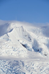 Snowcapped mountain view in Antarctica