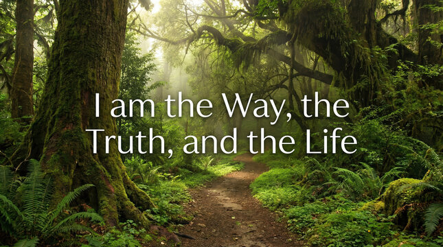 Forest Path with the quote "I am the Way, the Truth, and the Life"  