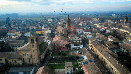 Panoramica dal drone sul Borgo di Sale , Alessandria, Piemonte . Italia