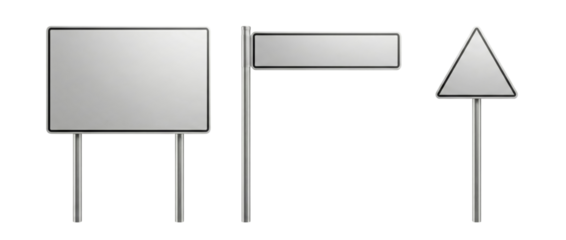Blank Signs Collection: Rectangular, Horizontal, and Triangle Road Signs on White Background