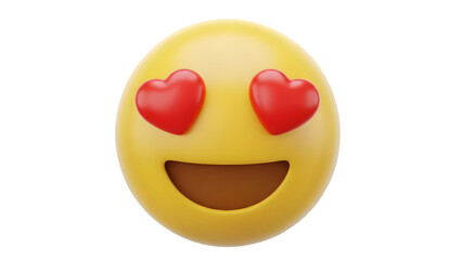 Fototapeta premium Yellow Emoji with Red Heart Eyes and Open Mouth on Black Background emoticon face