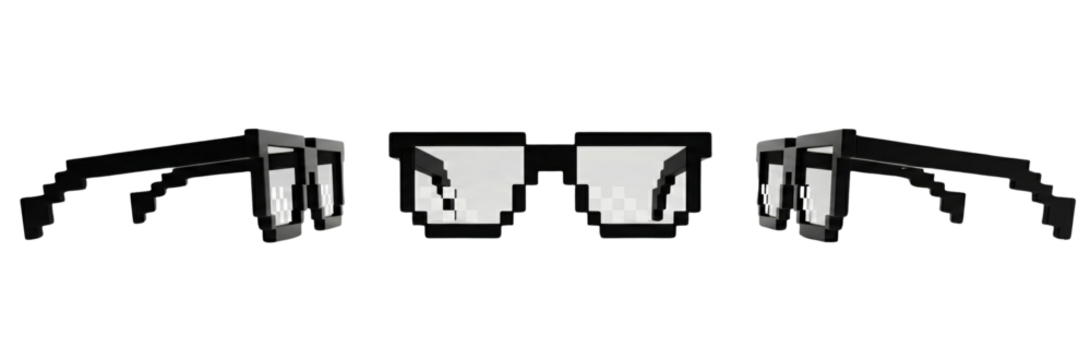 Pixelated Glasses: 8-Bit Retro Eyewear, 3D Render - Powered by Adobe