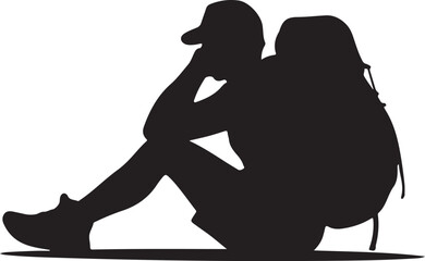 Silhouette of a person sitting with a backpack black