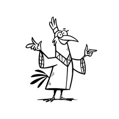 Confused Cartoon Rooster Wearing Robe Gesturing