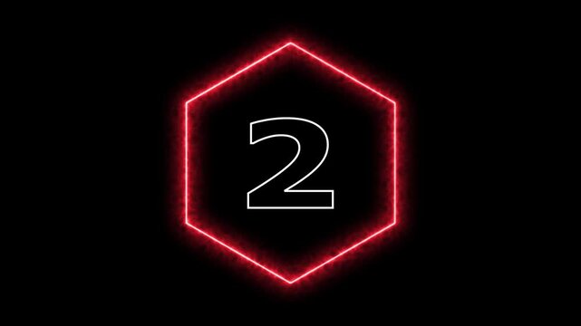 Neon red hexagon number two countdown 4k