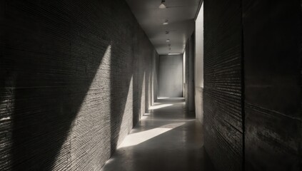 Narrow, shadowed corridor with natural light streaming from the far end
