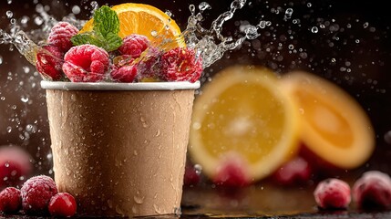 Fresh fruit and water splash beverage in paper cup