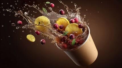 Fruit splash beverage with lemon and berries