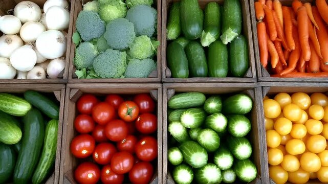 Organic food. Healthy quality lifestyle. A wooden box containing a variety of fresh vegetables and fruits.