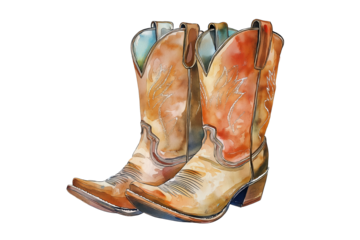 Cowboy Boots Watercolor Illustration Vector Isolated on Transparent Background Western Fashion Art