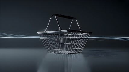 Empty shopping basket with digital wave overlay symbolizing ai shopping and automated retail decision making.