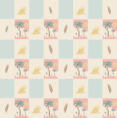 Tropical surf Paradise Island. Palm tree art. Beach Waves with sunshine drawing. Minimal drawing. girl's graphics design. Summer Tee shirt Design. graphic tee