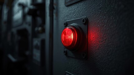 A safety interlock switch on machinery with a glowing indicator, ensuring operational safety and alerting users to machinery status.
