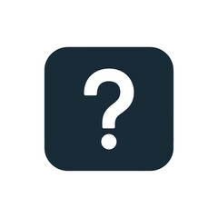 A minimalist icon featuring a white question mark on a dark background