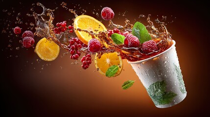 Refreshing beverage with fruits and splash