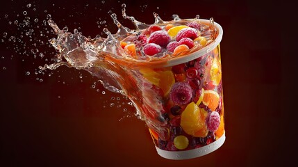 Refreshing fruit cocktail splash with water drops