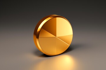 Golden pie chart visualizing business statistics and market share on a gray background