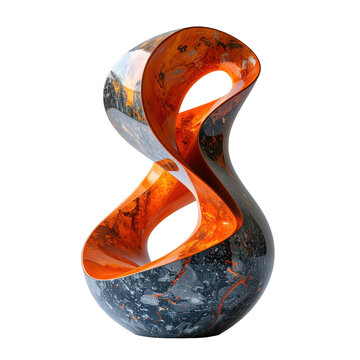 Colorful Abstract Sculpture with Dynamic Curves in Orange and Black on Transparent Background