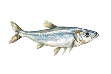 Sardine Fish Watercolor Illustration Isolated on Transparent Background Hand Painted Seafood Art