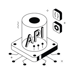 A modern isometric illustration of api hologram and software integration