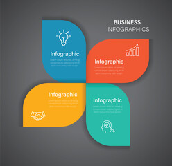 Business Infographic growth strategy line 4 steps, timeline template. Vector illustration.