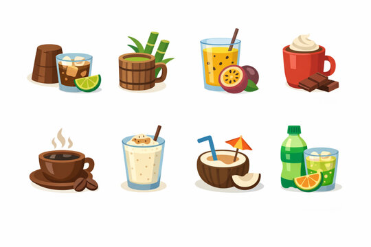 Venezuelan Drinks Icon Set with Eight Traditional Beverage Symbols
