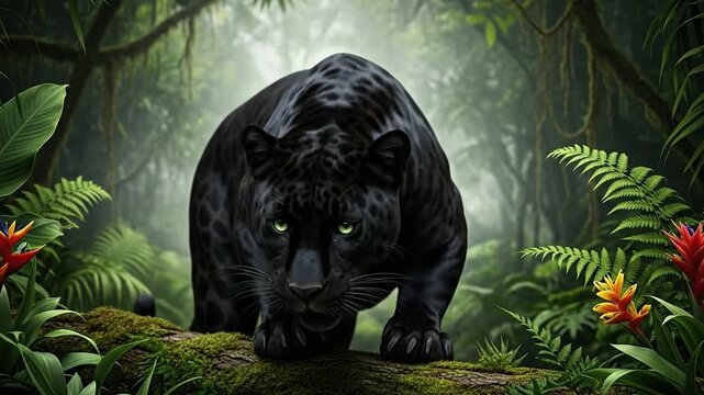 Majestic Black Panther Staring Intensely in the Jungle Shadows