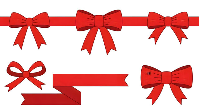 Collection of Red Gift Bows and Ribbons on Black Background valentain