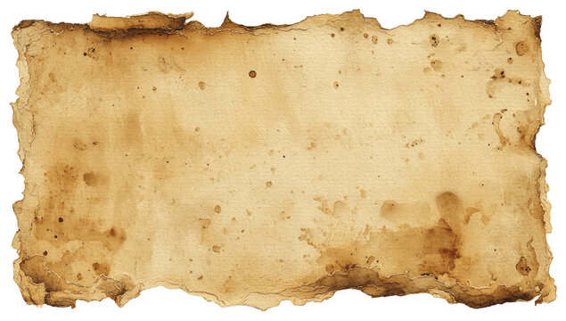 Aged parchment with burnt edges, stained, textured surface, ready for old maps, scripts, or scrolls