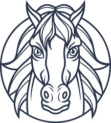 Obraz premium stylized horse head illustration with flowing mane inside circular frame, strong and elegant design