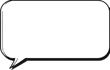White speech bubble with rounded corners and a pointed tail, outlined in black, on a black background