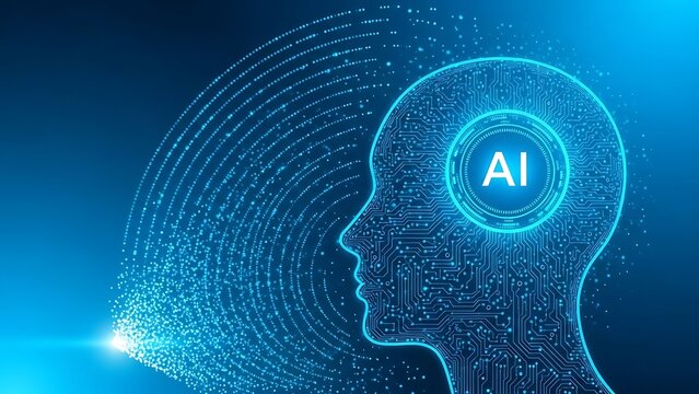 Artificial Intelligence Human Head Concept with Digital Brain Network