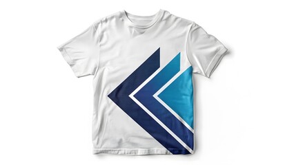 White t shirt with blue and teal chevron design
