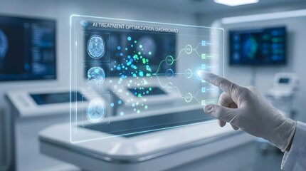 Revolutionizing Healthcare Professional Interacting with Advanced AI Holographic Interface for Precision Medical Diagnostics and Brain Data Visualization in a Futuristic Lab Setting