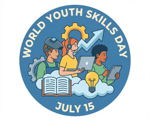World youth skills upskilling learning future development concept digital illustration of diverse student teamwork Upskilling for future skills
