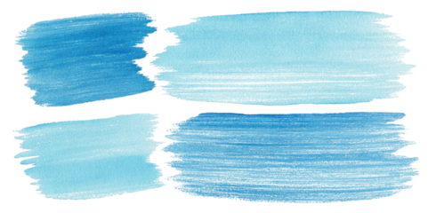 Four rectangular brushstroke designs in varying shades of blue, with textured edges on black