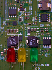Colorful led diode with black background, close-up.