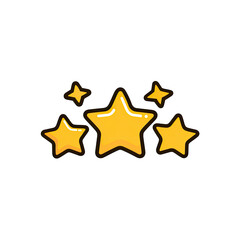 A cluster of five cartoon golden stars with dark outlines set against a stark black background