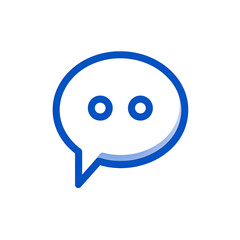 Graphic with a rounded speech bubble, featuring two small circles, outlined in blue