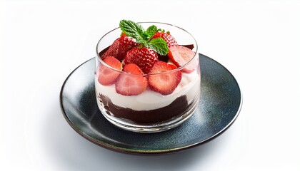 delicious strawberry chocolate parfait dessert food sweet treat indulgence isolated on white background