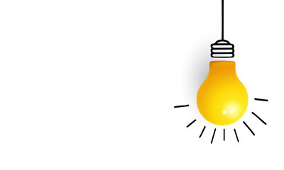 glowing light bulb hanging on white background for creativity and inspiration concept with copy space © ARIFUL