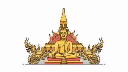 Obraz premium Golden Buddha statue seated with ornate dragons and tiered structure