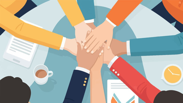 Diverse hands in unity, a symbol of teamwork, collaboration, and shared success