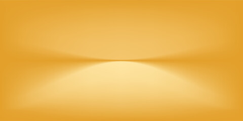Gold gradient studio room design. Bright yellow podium concept wallpaper. Gold wall and floor surface backdrop for presentation, product showcase, mockup template. Vector empty shelf display backdrop